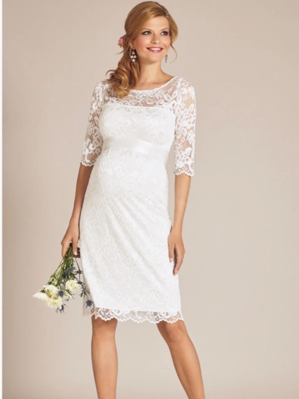 Tiffany Rose Opalescent Amelia Ivory Lace Maternity Knee Length Dress NEW